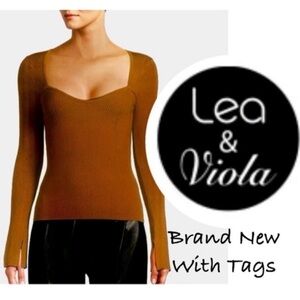 NWT Lea & Viola sweetheart cashmere square neck ribbed knit sweater blouse
